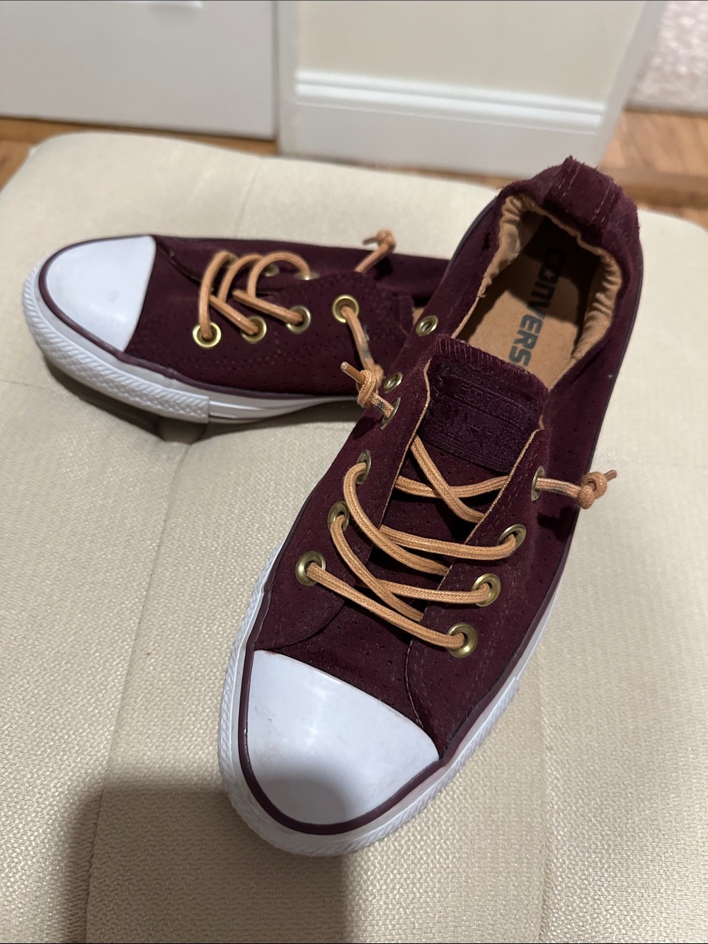 Converse Maroon Sneakers with Tan Laces